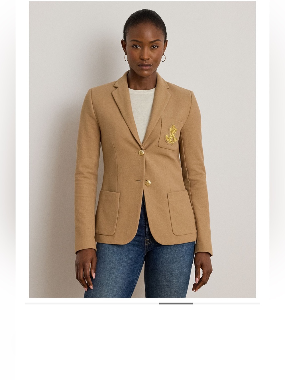 Ralph Lauren Camel Women's Blazer with Embroidered Crest